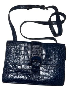 Patricia Nash Navy Croc-Embossed Leather Buckle Crossbody